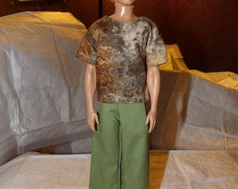 Multi-colored sponge print shirt & sage green pants for Male Fashion Dolls - kdc61