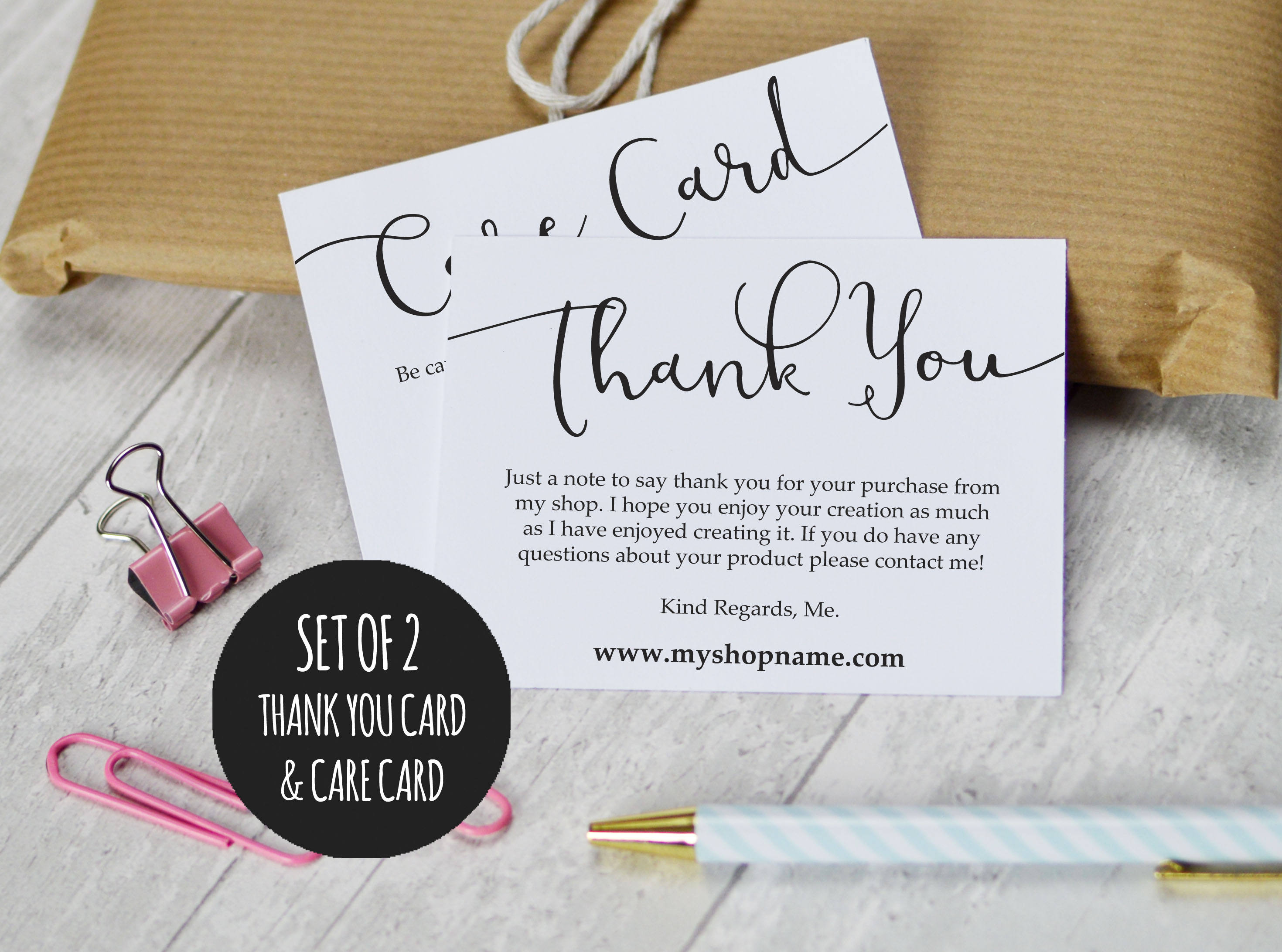 etsy shop thank you cards and care cards set of 2 instant create note cards online