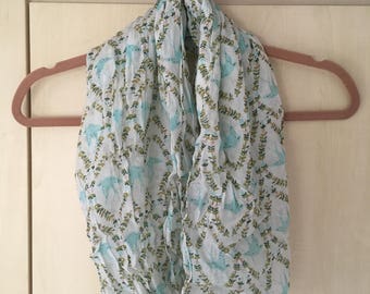 Bird and Flower Patterned Scarf