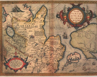 Antique map of Tartary, Central Asia, 1730, huge map, fine art print
