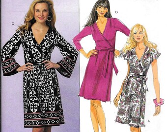 Butterick B5454 Vintage 80's Style Wrap Around Dress Sewing Pattern UNCUT Size 8, 10, 12, 14