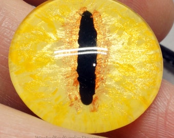 Yellow and Copper Dragon Eye Cabochon 25mm Round Glass Eye Hand Painted