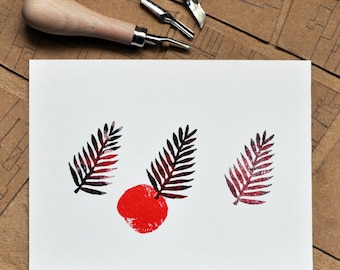 Handmade linocut print - Palmae