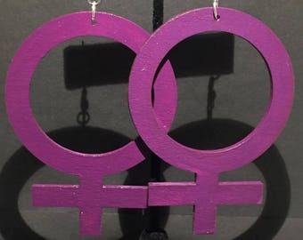 Large Purple Venus Symbol Earrings