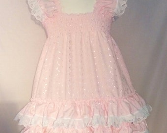 ALL Sizes 40GBP Adult Baby Sissy Short Dress in Pink Broderie Anglais frilly