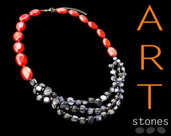 Red chunky necklace\Red necklsce\Grey chunky necklace\Red grey chunky necklace\nacre necklace\gift for woman necklace\nacre chunky necklace
