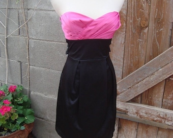 1980s Pink & Black Strapless Party Dress By Trixxi Size 3