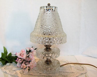 Glass Buttons and Daisy Boudoir Lamp, Clear Glass Vanity Lamp, Mid Century Lamp