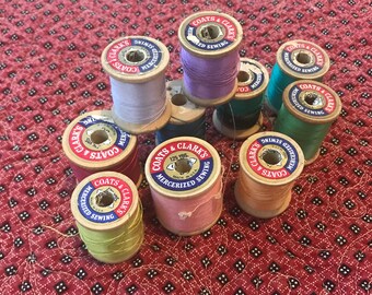 Lot of 10 vintage wooden spools, Sewing thread wood spools, Coats & Clark