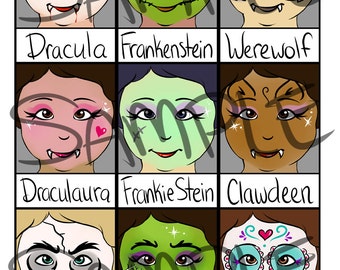 Face Painting Menu- Halloween Full Faces - Digital Download