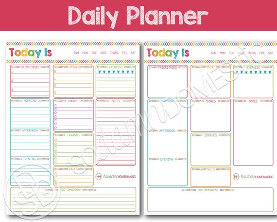 Daily Printable Planner To do list with menu plan meal