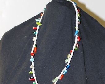 Bright colored glass Crochet Necklace