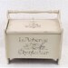Vintage Sew Box Wood 2 Flip Top Doors Handle Hand Painted Ivory Stencilled Stamped Distressed Waxed Cottage Farmhouse Shabby