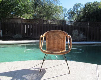 SOLD Mid Century Rattan and Wicker on Iron Base Chair