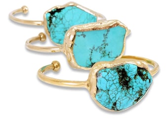 Raw, Turquoise Cuff Bracelet, Turquoise, December Birthstone, Gold Cuff, Raw Gemstone Bracelet, Crystal Jewelry, Stone, Turquoise Bracelet.