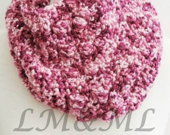 Crochet Snood wool nouance rose and plum