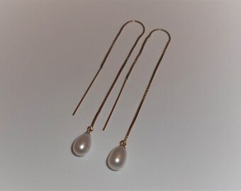 pearl earrings gold threader ear threads