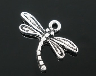 5 Pieces Antique Silver Dragonfly Charms