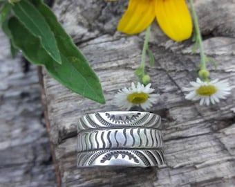 Sterling Silver Navajo Hand Stamped Ring - Hallmarked -Size 9