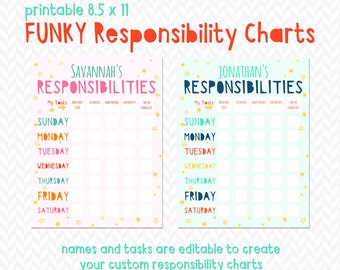 FUNKY Responsibility Charts - 8.5 x 11 - editable
