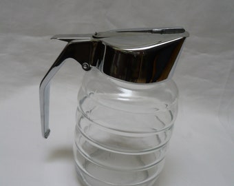 UWO Glass syrup dispenser, West German pitcher