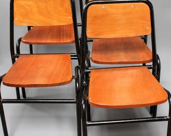 Set of Four Vintage Industrial School Factory Chairs