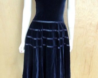 1950s Full Circle Skirt Black Velveteen with Ribbon dress by Junior Theme
