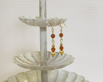 Genuine Natural Amber Earrings, Gold-Plated Earwires, Civil War, Victorian Appropriate -- Affordable Elegance