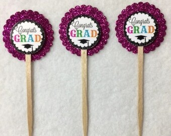 Set Of 12 Personalized Graduation Cupcake Toppers (Your Choice Of Any 12)