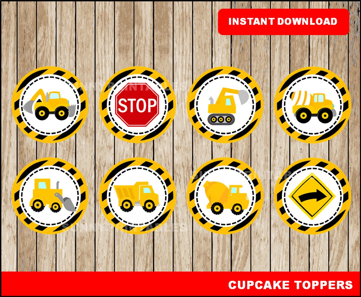 construction cupcakes toppers printable construction toppers