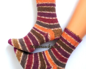 Hand Knitted Purple Orange Striped Socks Purple Orange Hand Knit Women's Socks Purple Orange Girl's Socks Winter Socks Warm Socks Gift idea