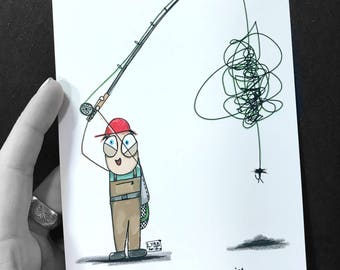 Bob Fly Fishing Cartoon Series Wind Knot Art Print 5"x7"