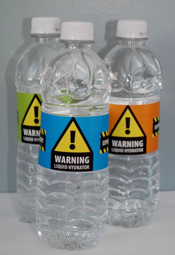 science party warning waterbottle labels printed