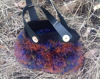Recycled sweaterbag, top handle recycled bag, repurposed bag, cool knit bag, handknit bag, handmade bag, reused sweater bag, all naturalbag