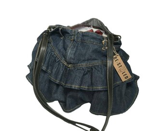 Denim bag crossbody shoulder handbag messanger adjustable mini shopping upcycled bag recycled jeans handmade bag
