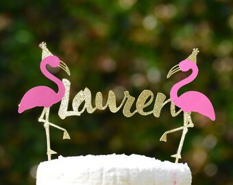 Party Hat Flamingo Cake Topper,Custom Name Flamingo Cake Topper,Personalized Flamingo Cake Topper,Flamingo Birthday Party,Tropical Topper