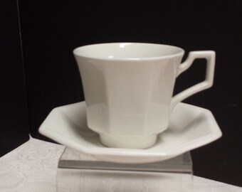 White English Ironstone Cup and Saucer; Johnson Bros; Made in England