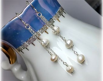 Pearl Bridesmaid Earrings Mothers Day Gift for women freshwater pearl earrings Sterling Silver Bridal Earrings Wife Gift Wedding Earrings