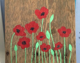Red poppies wall art, Reclaimed Cedar Wall Art