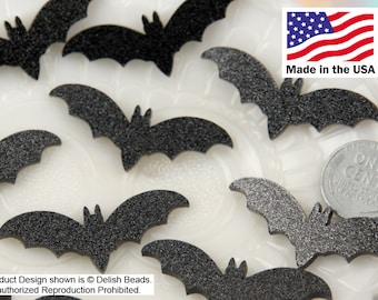 Bat Cabochons - 45mm Black Glitter Bats Acrylic or Resin Cabochons - 6 pc set