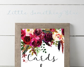 Cards & Gifts Sign // Wedding Sign // Bridal Shower Sign // 8.5x11 // Floral // Printable // Digital Download