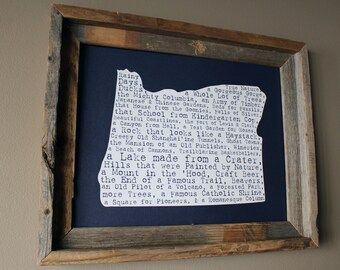 Oregon In A Nutshell Word Art Map Print (Dark Blue) - Unframed