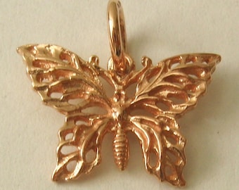 Genuine SOLID 9K 9ct ROSE GOLD 3D Filigree Butterfly Animal charm/pendant
