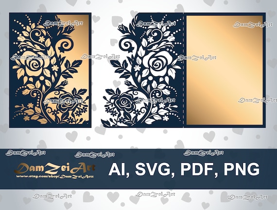 Download 5x7'' Roses Wedding Invitation Card laser Cut Template