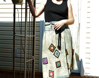 Refashioned denim skirt vintage skirt upcycled boho chic hippie patchwork boro jeans skirt gypsy skirt hand made clothing