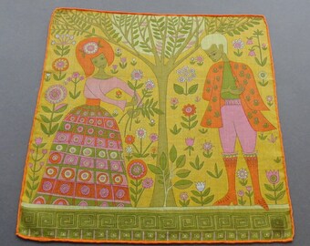 Courtly Love II- Vintage Swiss Stoffels Cotton Hankie Handkerchief