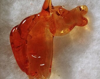 Amber Glass Horse Sculptured Swizzle Stick Lampworked