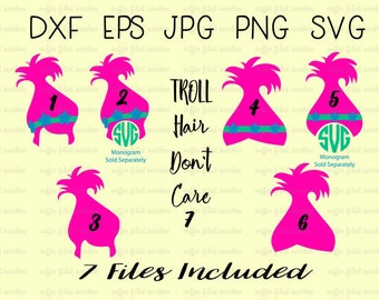 TROLLS SVG POPPY, Trolls Birthday, Digital Cut File, Poppy svg, Troll Hair Don't Care, Poppy clipart, Instant Download dxf eps jpg png svg