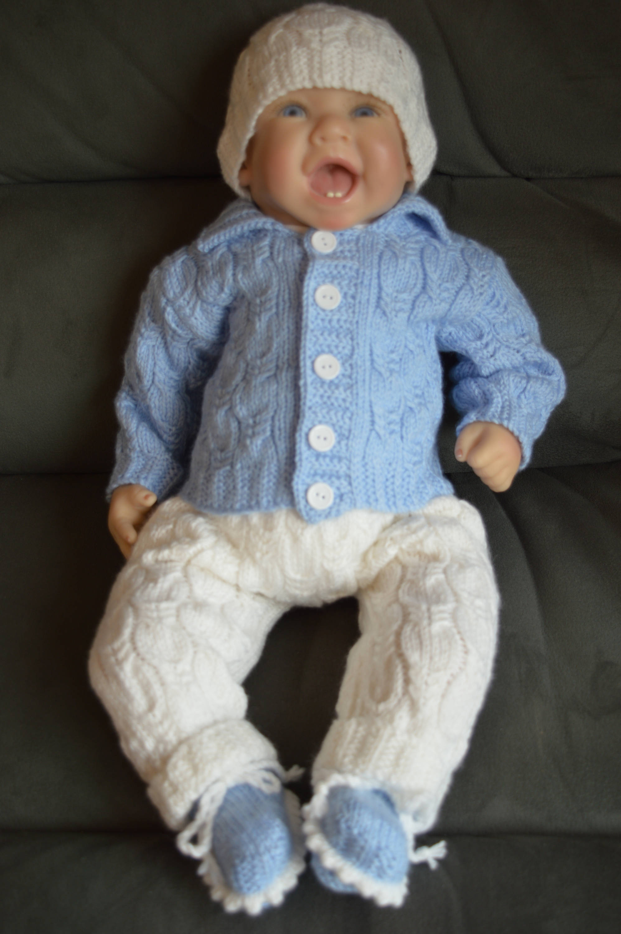 Baby Boy Sweater Outfit With Long Pants Hat and Booties in