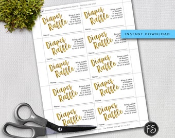 Gold Glitter Baby Shower Diaper Raffle Ticket, Instant Download, Printable Raffle Ticket, DIY PRINTABLE